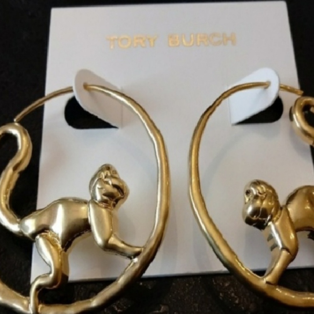 Tory Burch monkey hoop earrings NWT